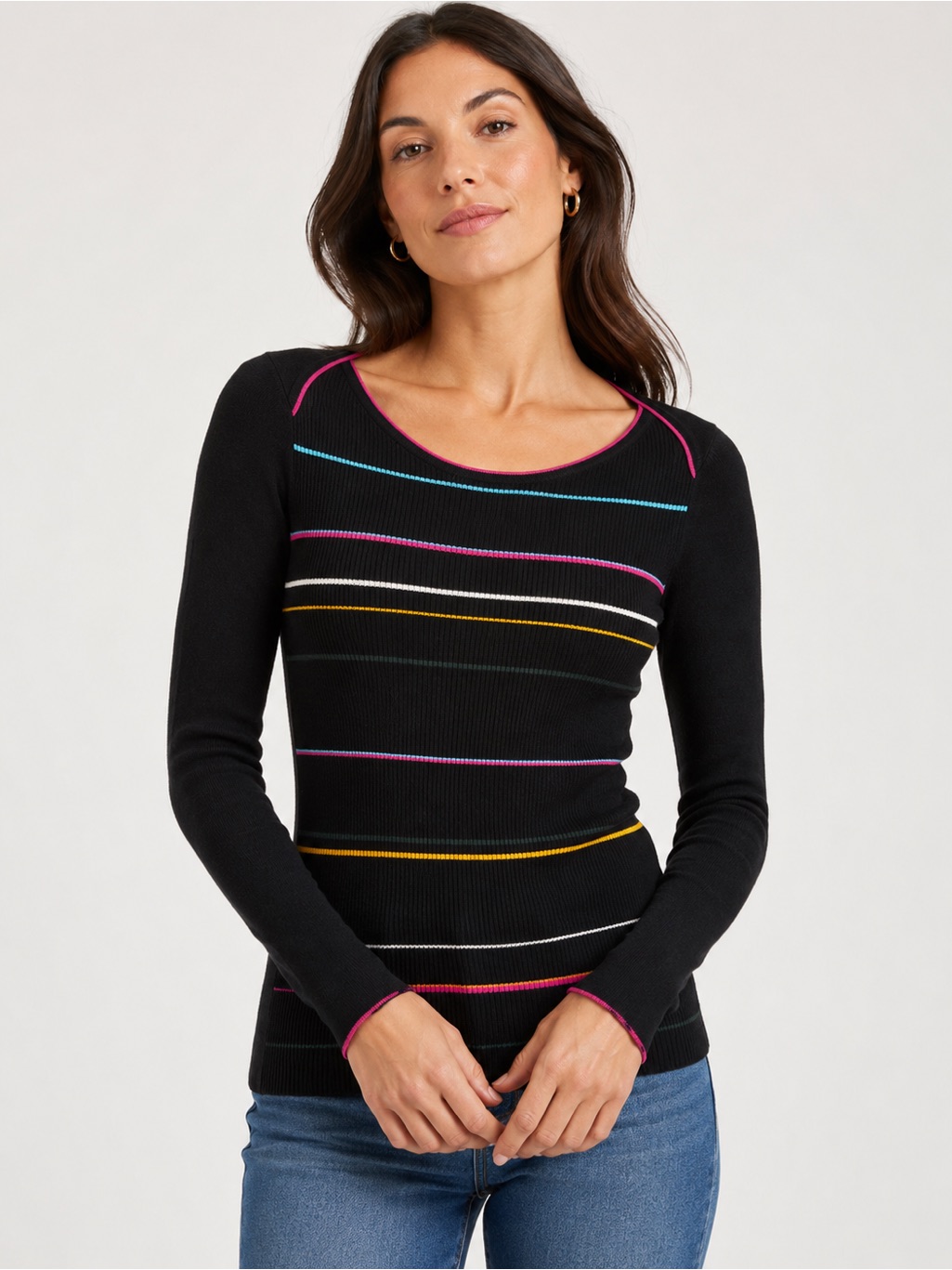 Etcetera Women’s Black Striped Knit Sweater Size Xs
